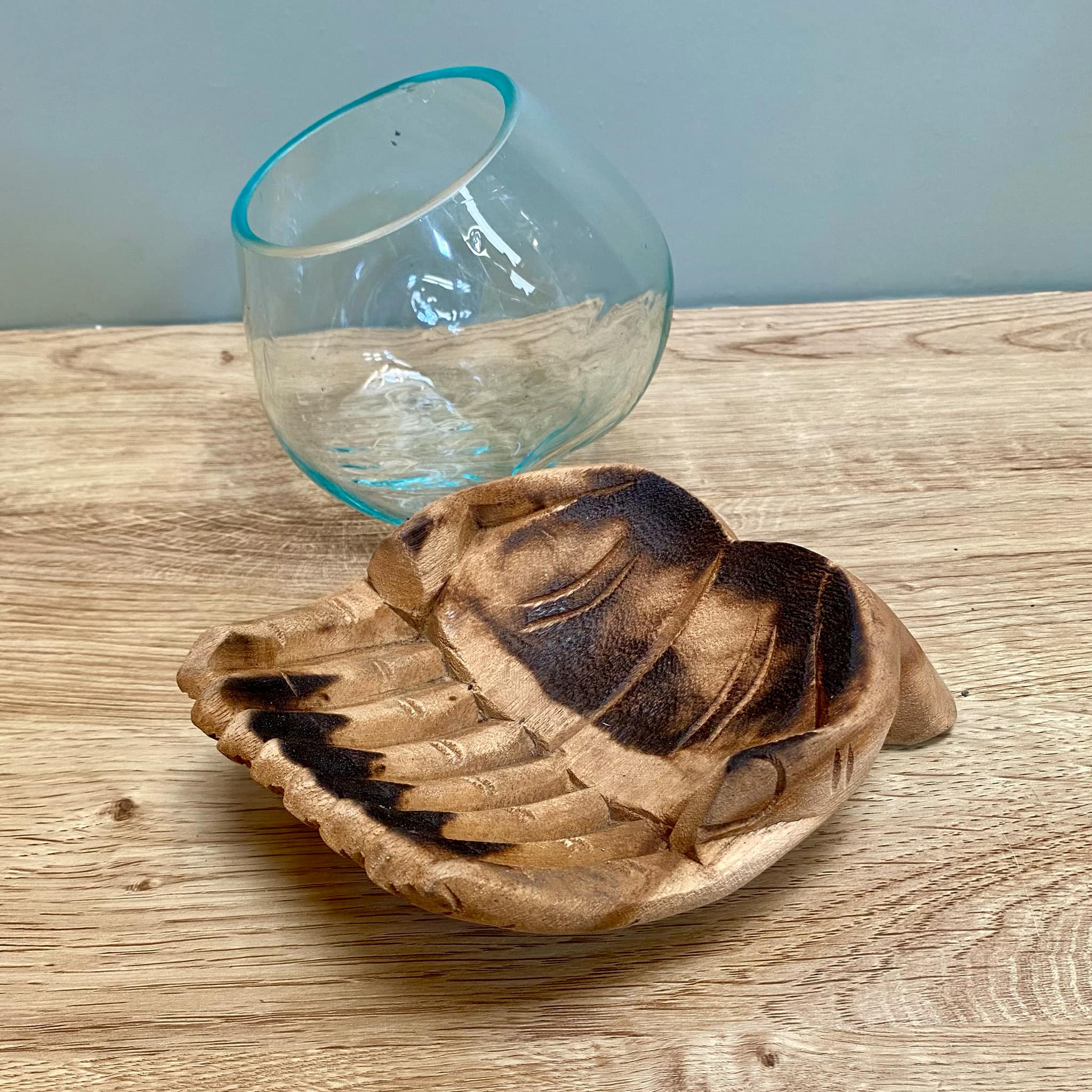 Driftwood Carved Hand Holding Glass Bowl