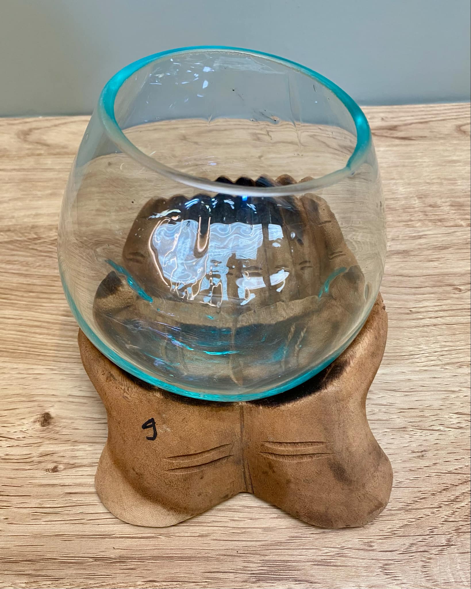 Driftwood Carved Hand Holding Glass Bowl