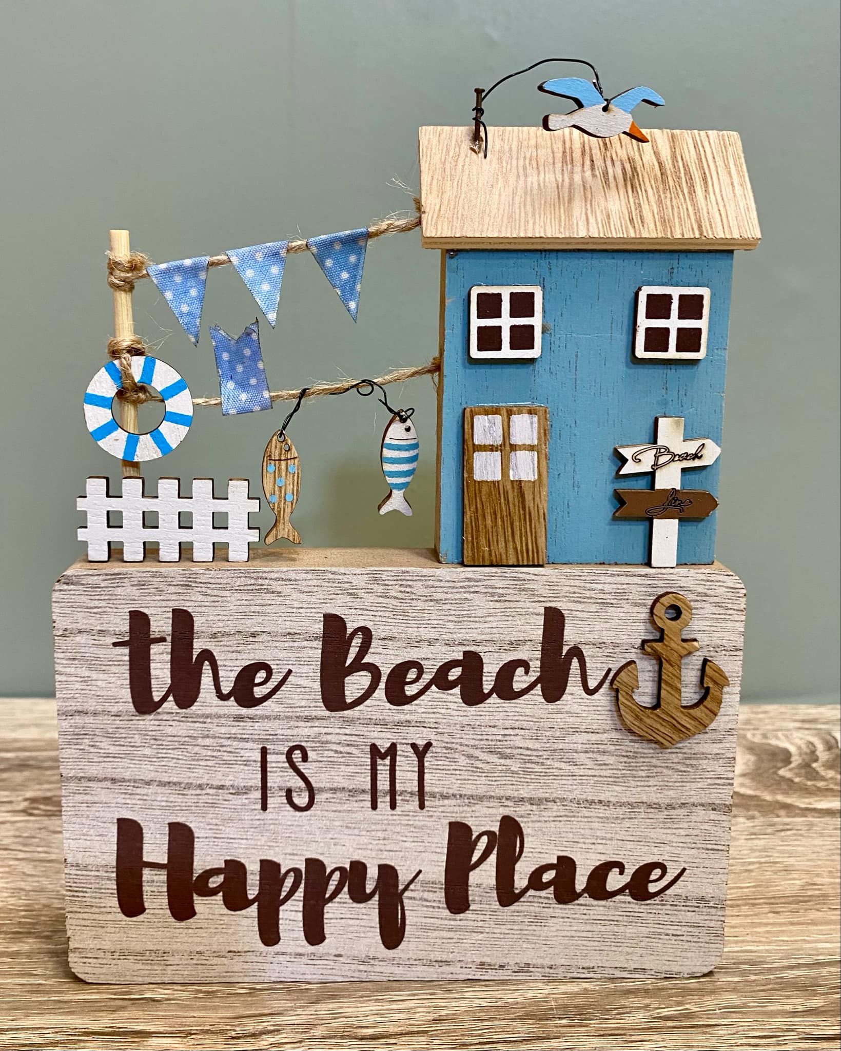 Wooden Coastal & Beach Hut Scene Sign