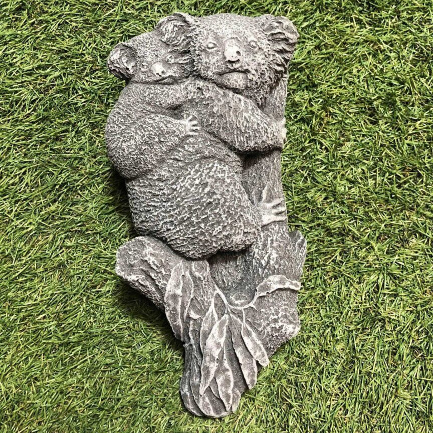 Concrete Koala With Baby Hanging Wall Plaque