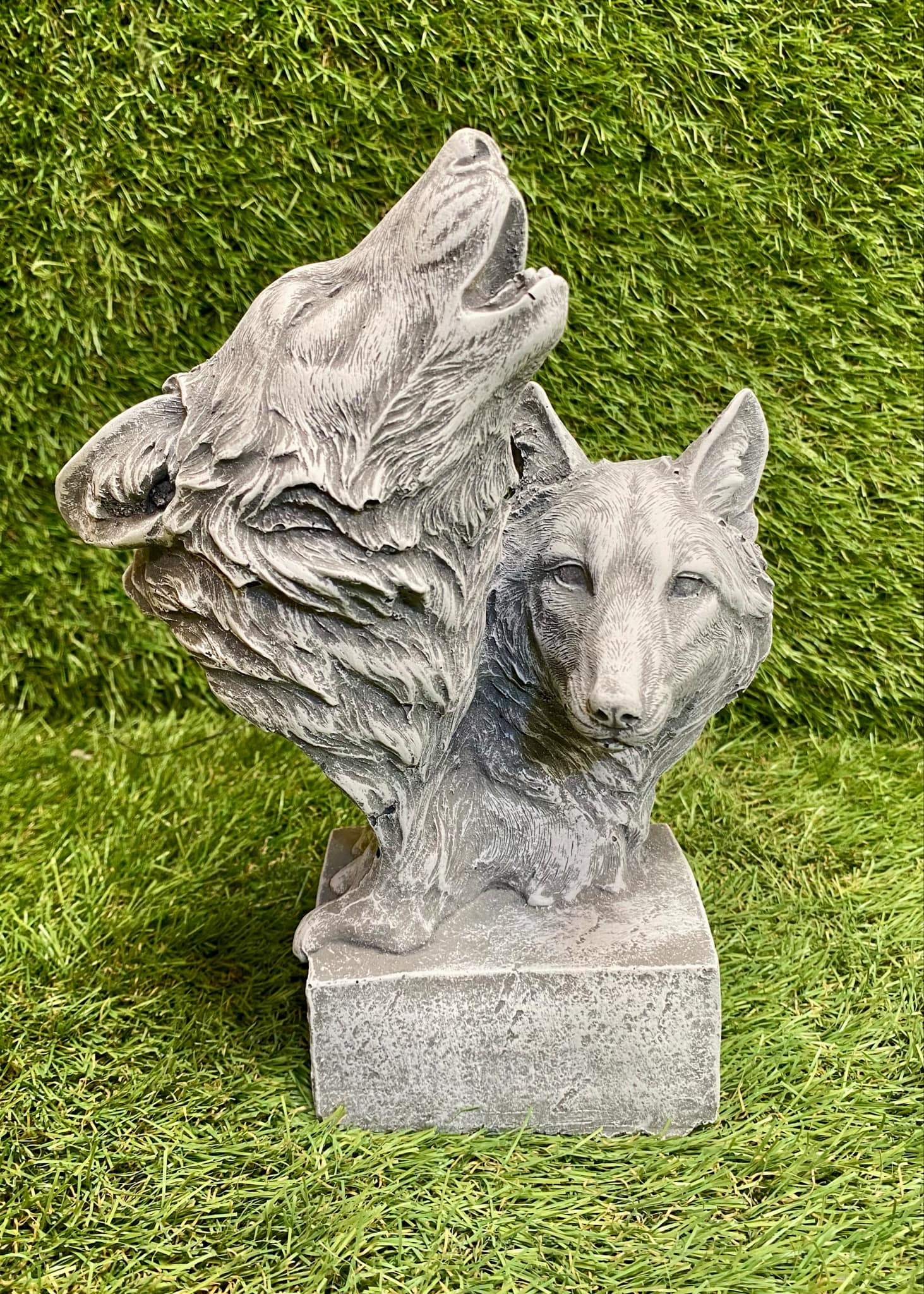 Two Wolves Heads On Stand