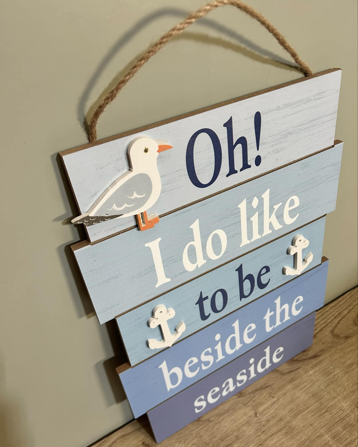 Wooden Rope Sign - Beside The Seaside