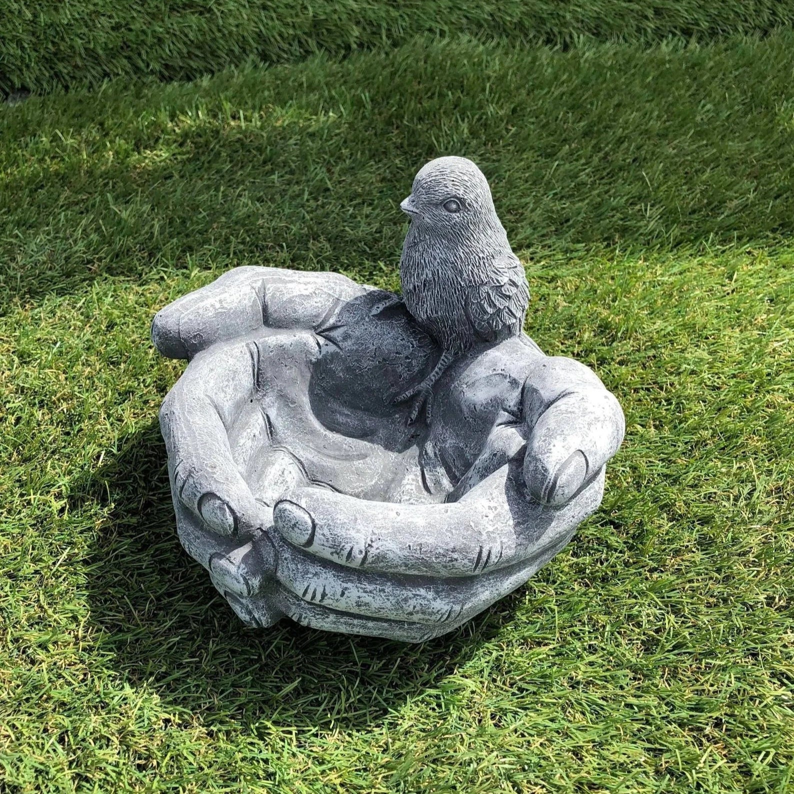 Small Bird In Hand Concrete Feeder