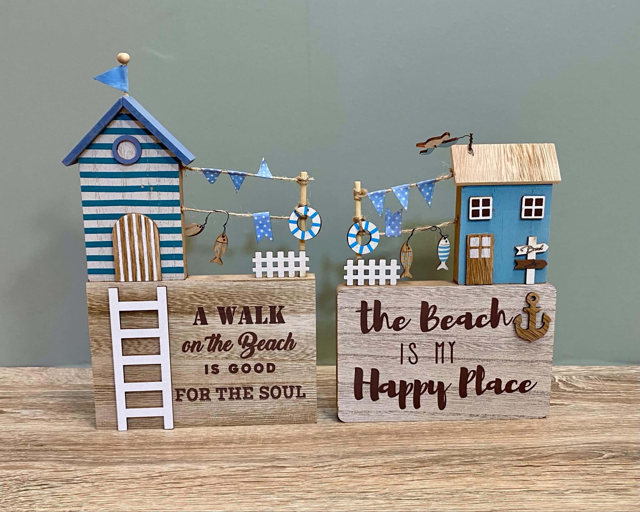 Wooden Coastal & Beach Hut Scene Sign