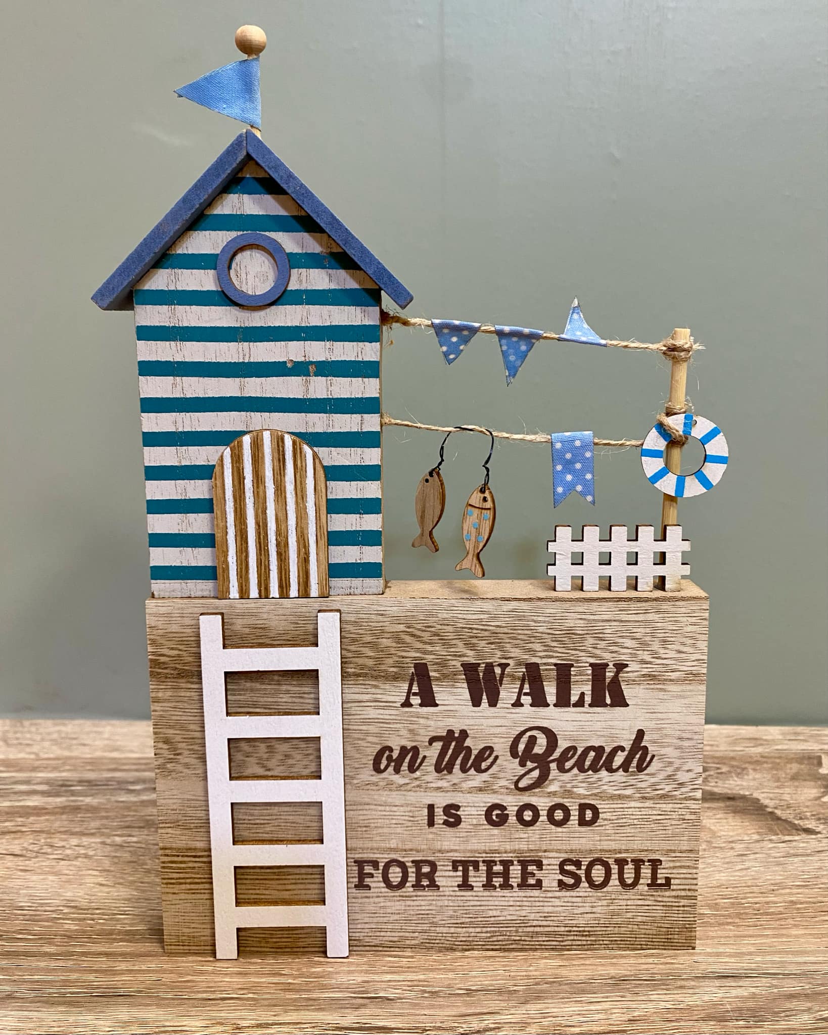 Wooden Coastal & Beach Hut Scene Sign