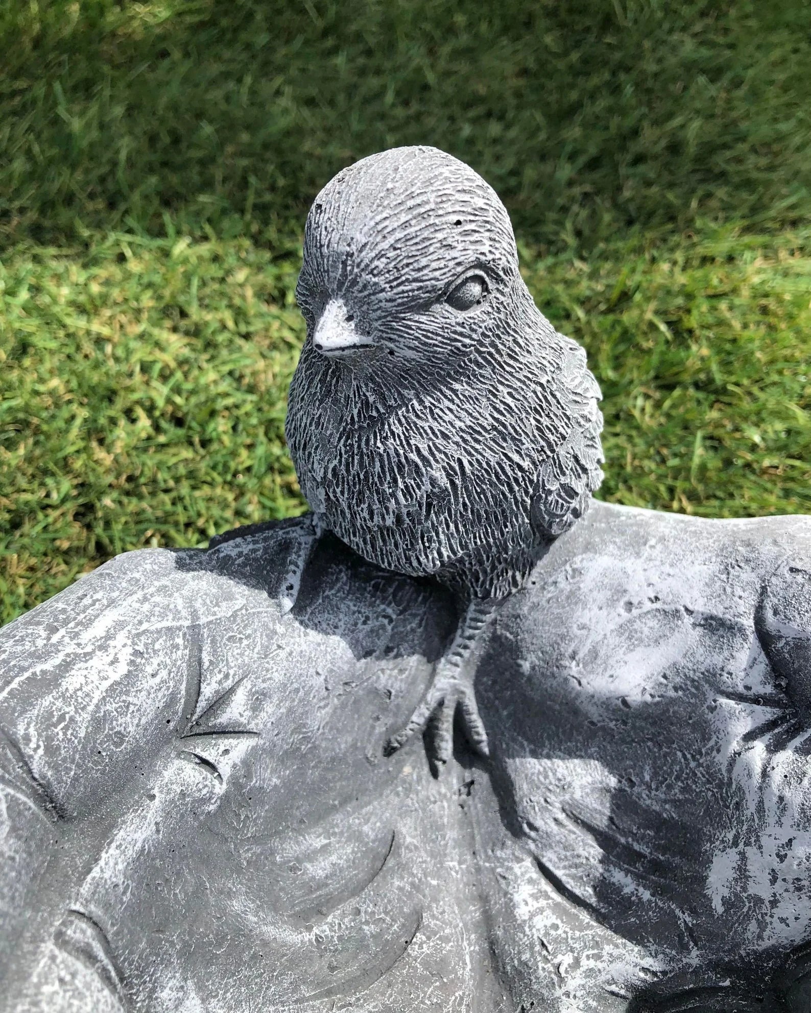 Small Bird In Hand Concrete Feeder