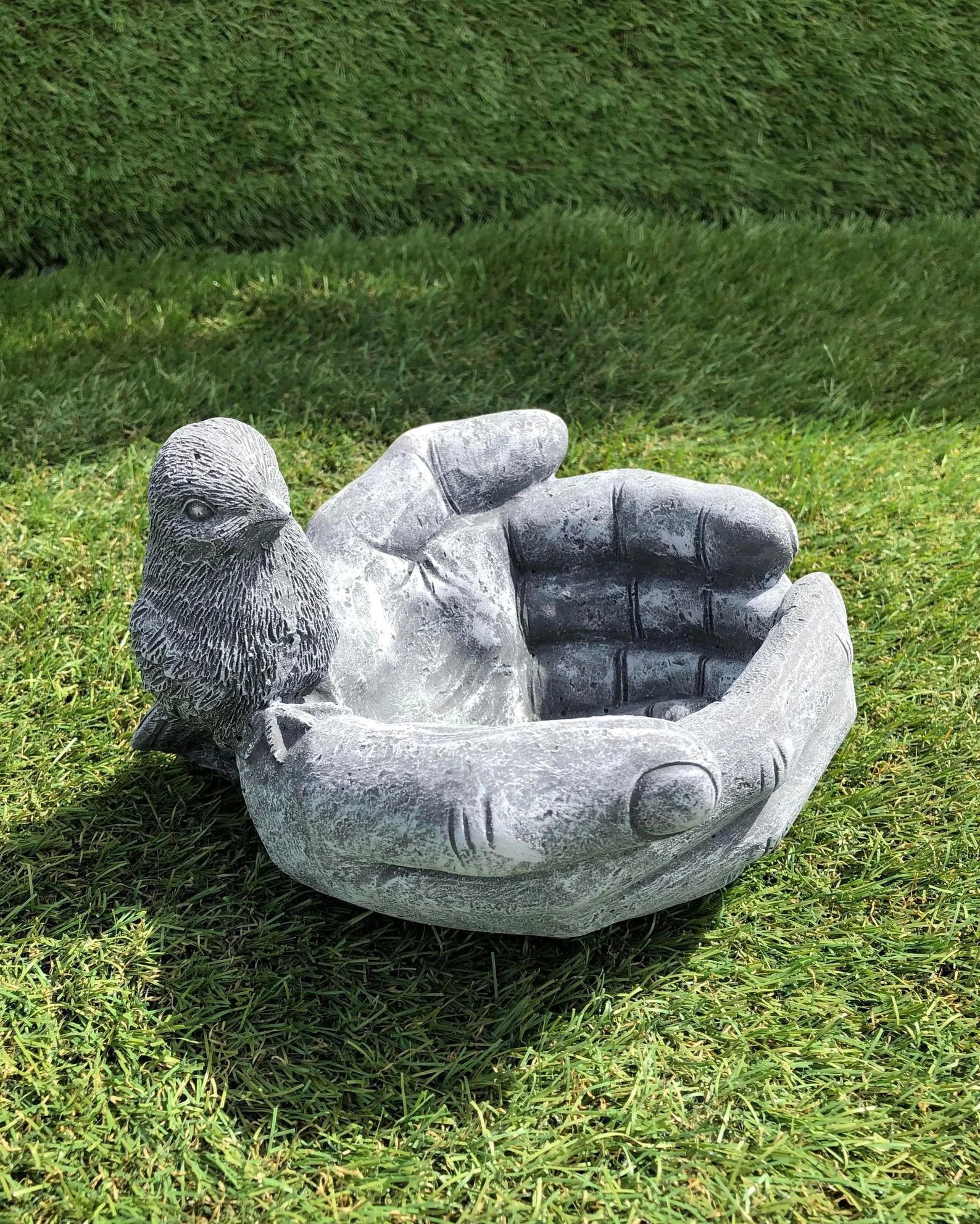 Small Bird In Hand Concrete Feeder