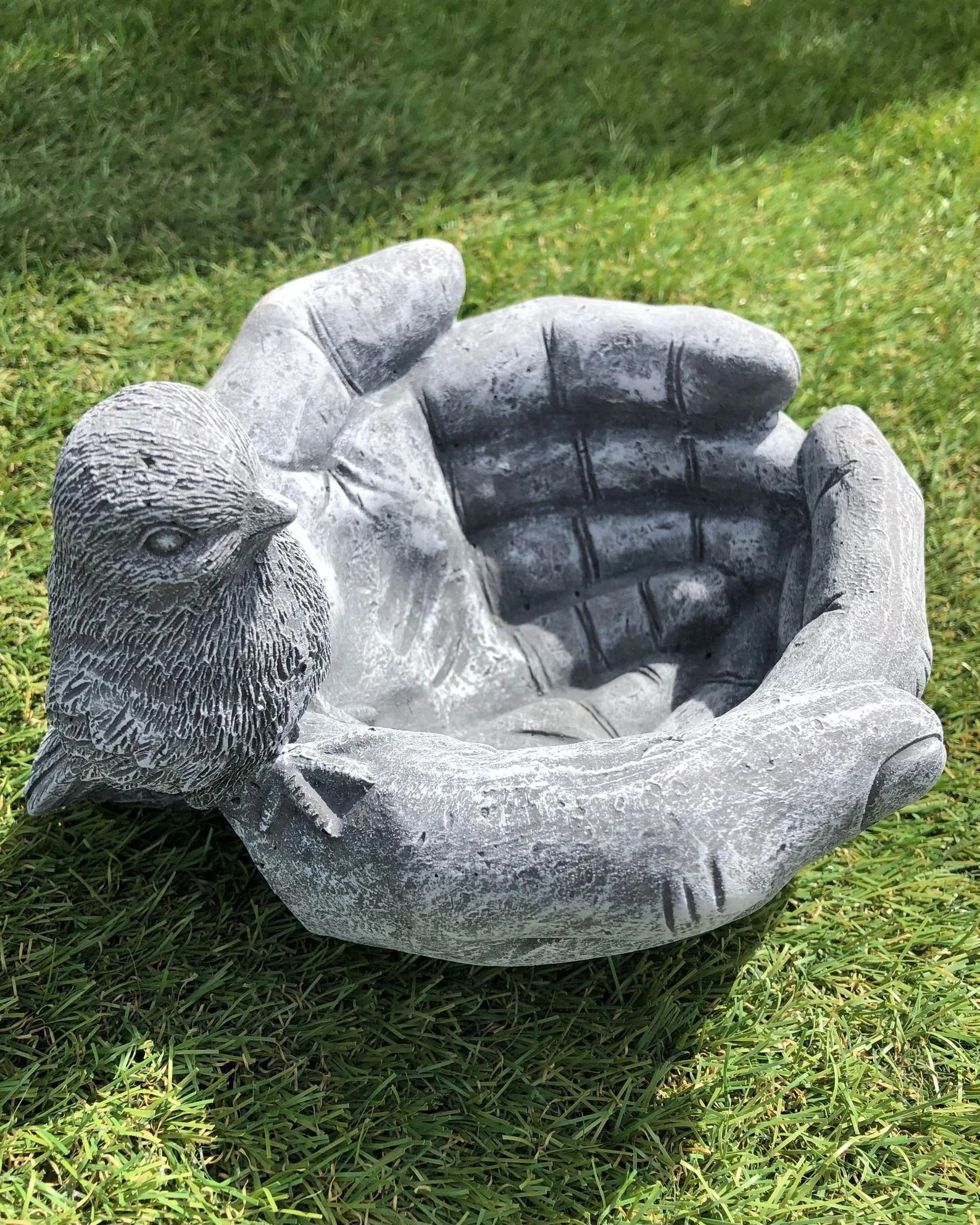 Small Bird In Hand Concrete Feeder