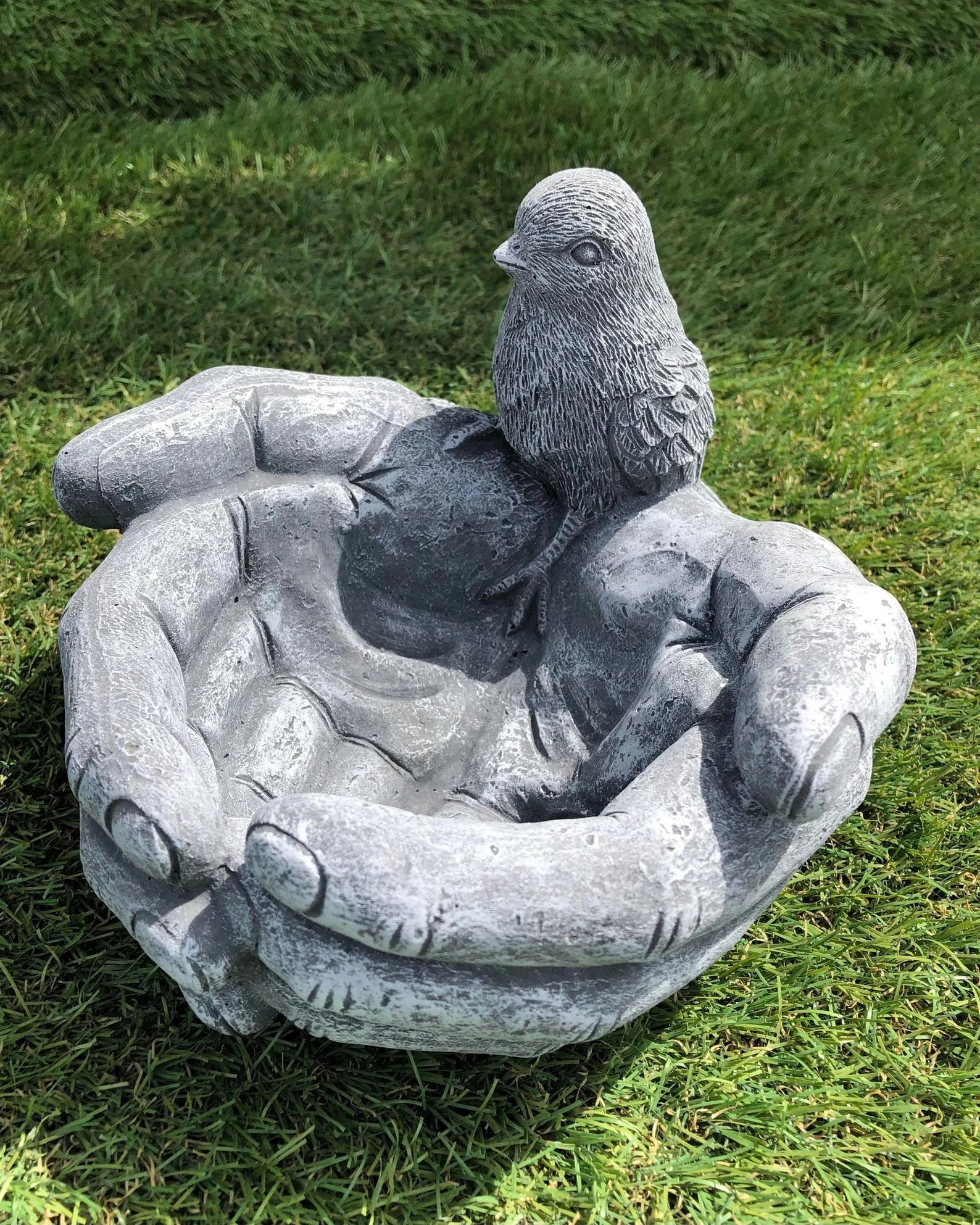 Small Bird In Hand Concrete Feeder