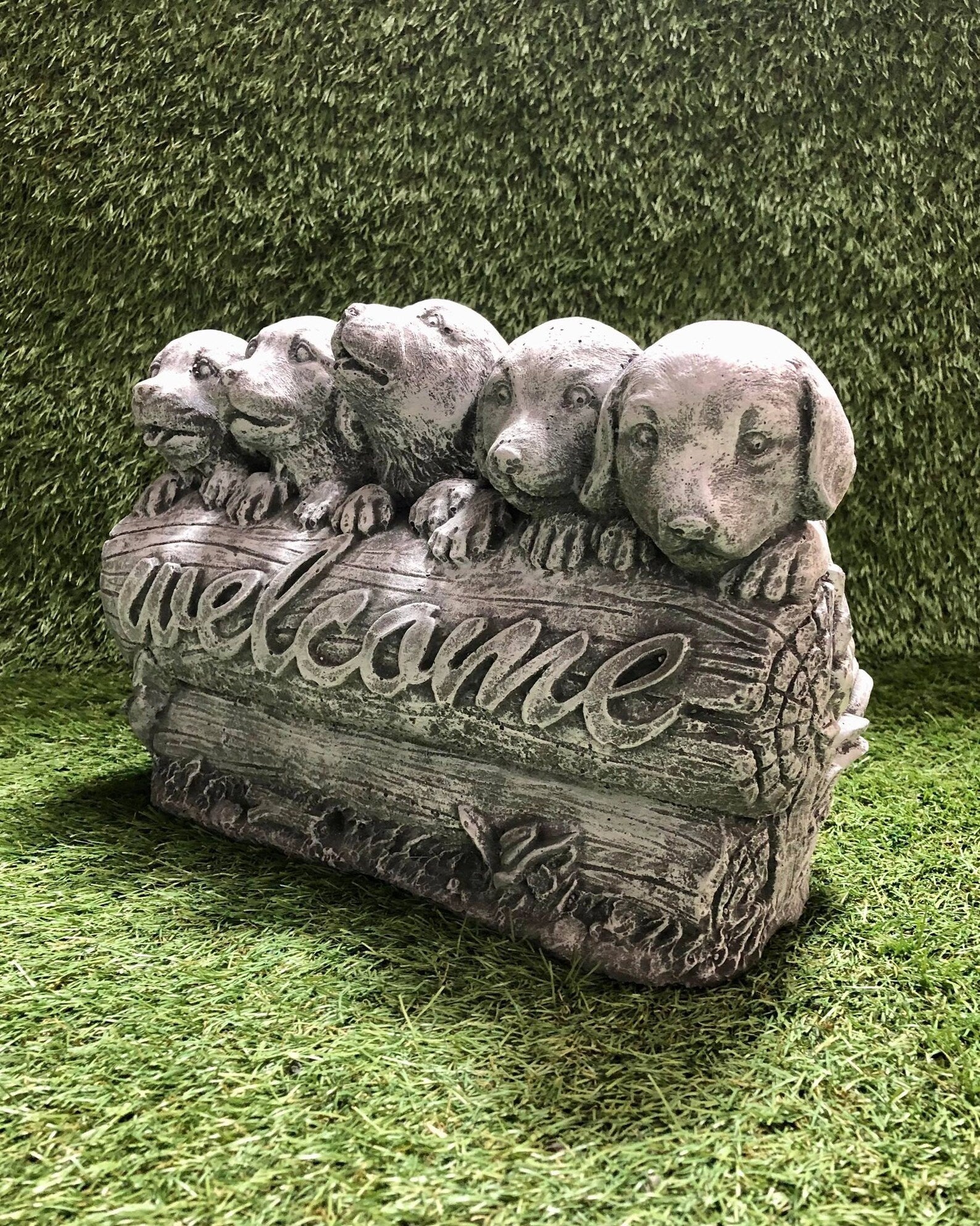 Puppies Welcome Sign Garden Ornament