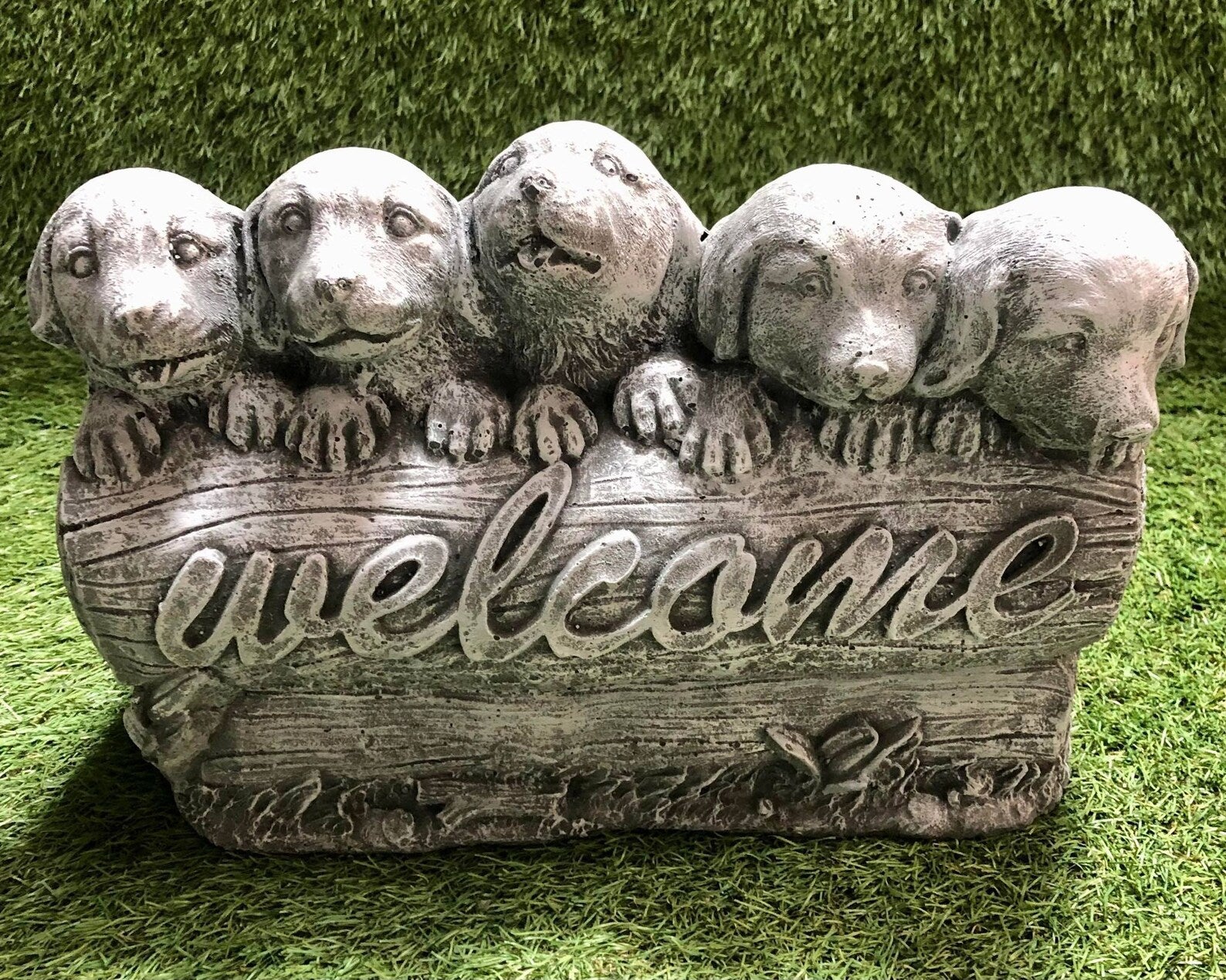 Puppies Welcome Sign Garden Ornament
