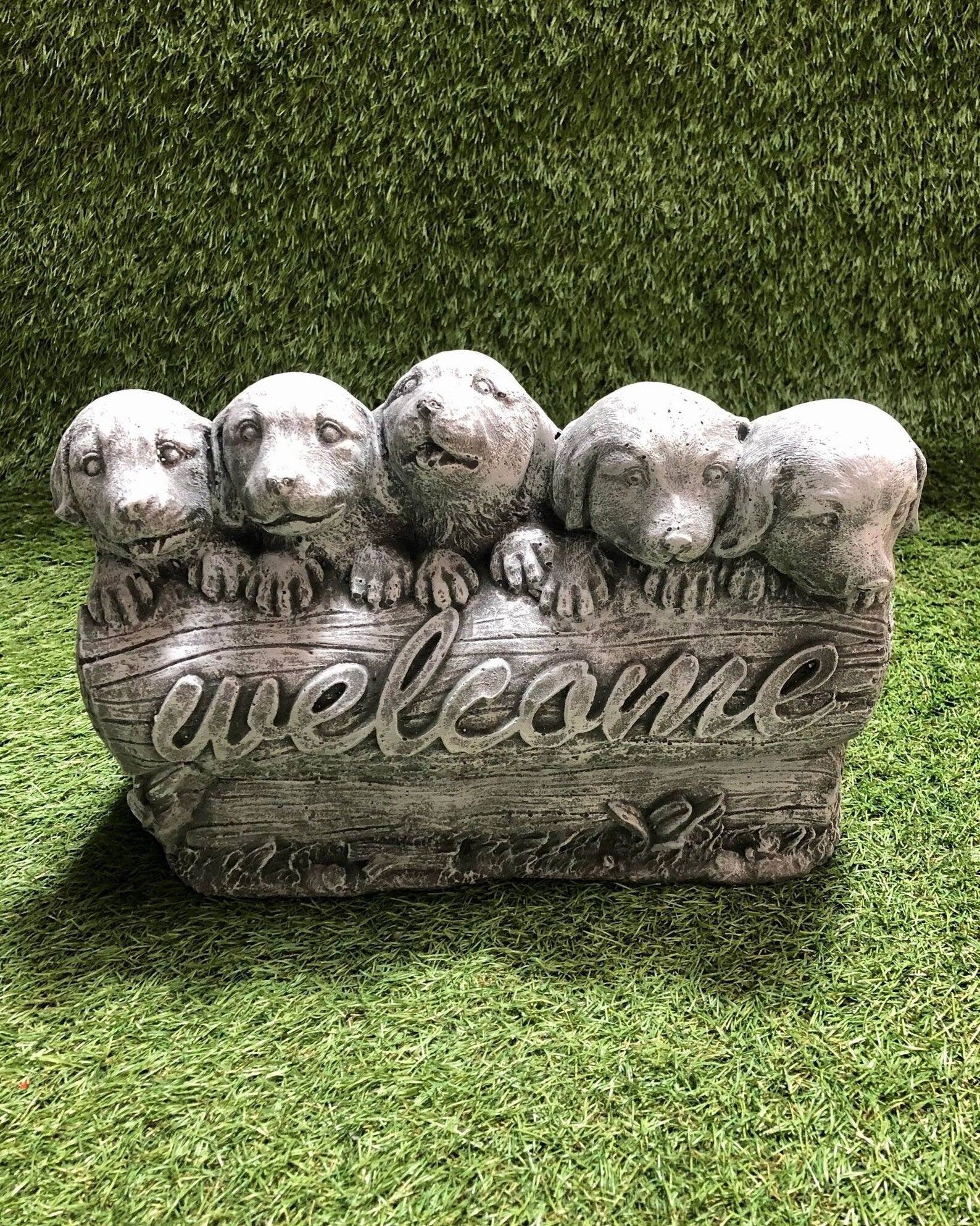 Puppies Welcome Sign Garden Ornament