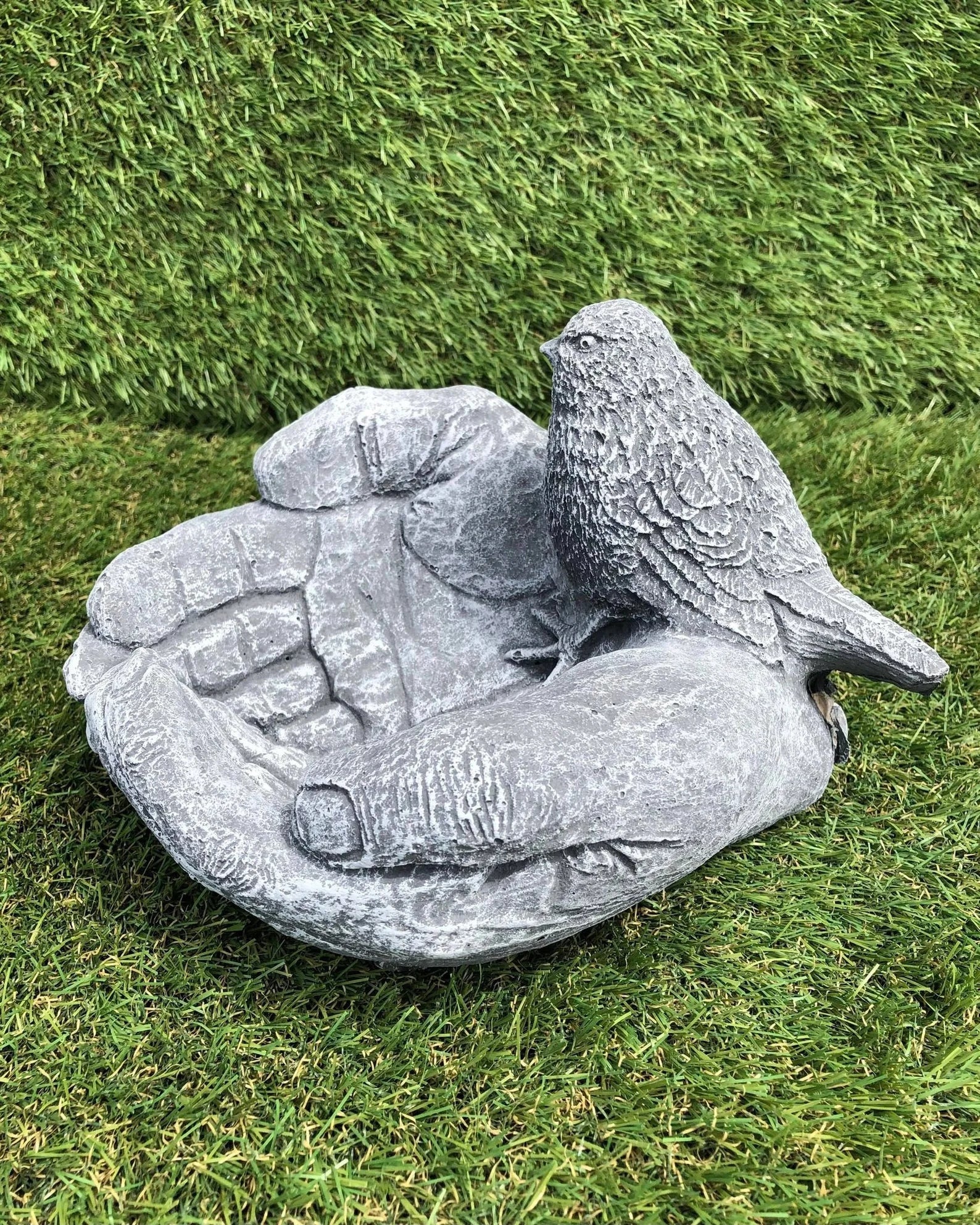 Large Bird In Hand Concrete Feeder