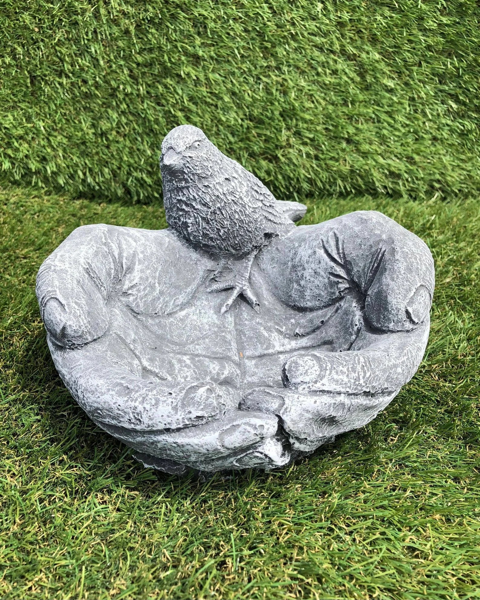 Large Bird In Hand Concrete Feeder