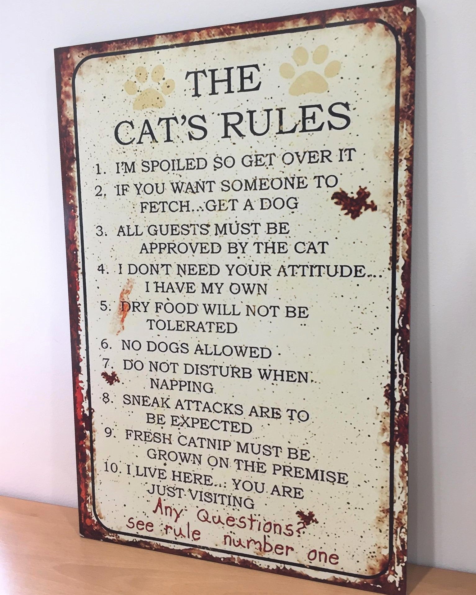 Wooden Plaque Sign - Cat's Rules