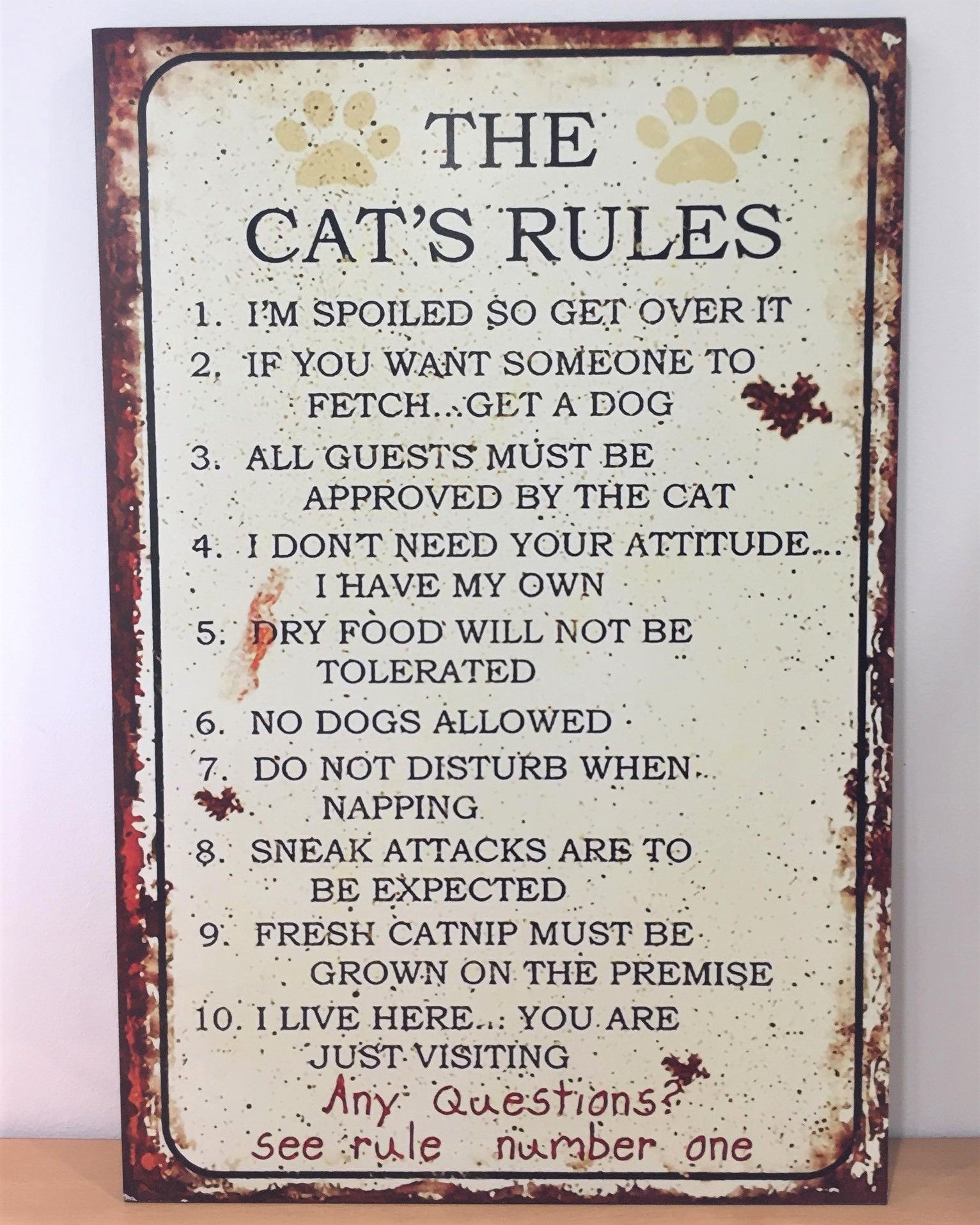 Wooden Plaque Sign - Cat's Rules