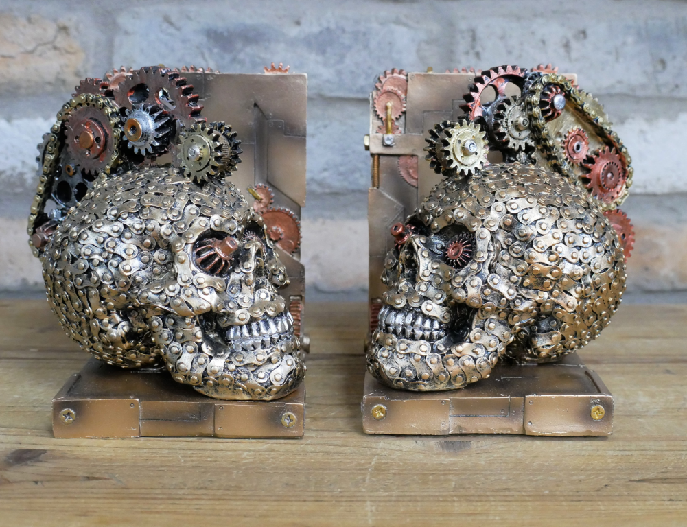 Steampunk Skull Book Ends