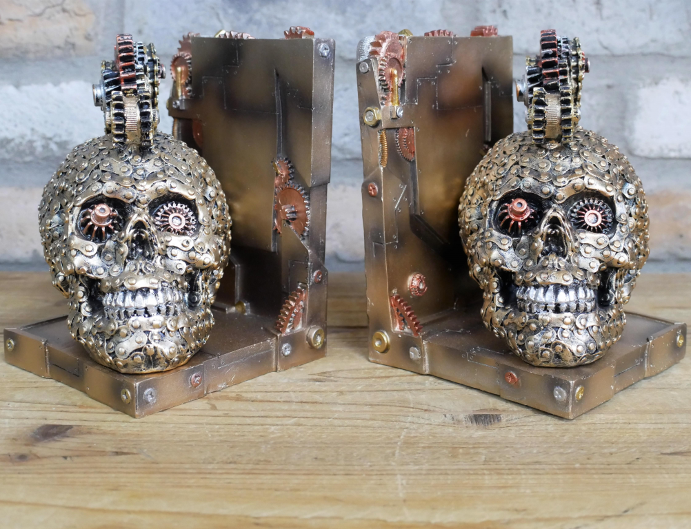 Steampunk Skull Book Ends