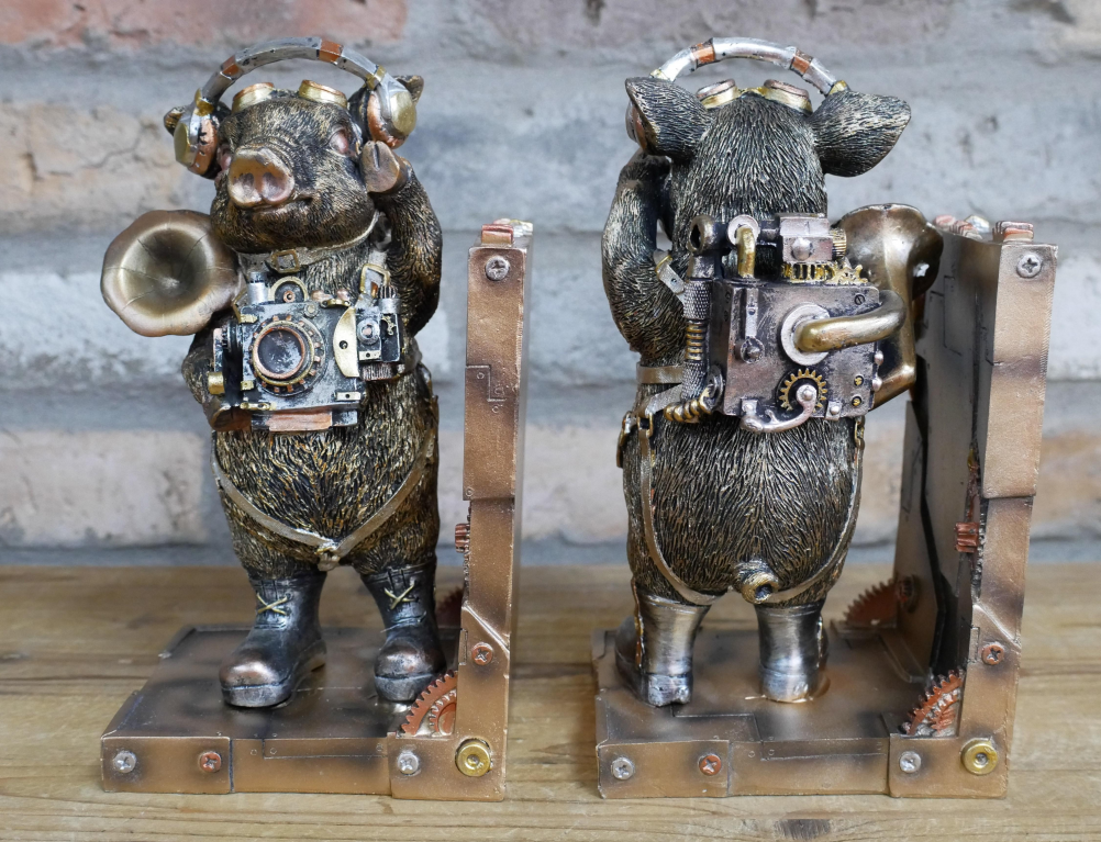 Steampunk Pig Book Ends
