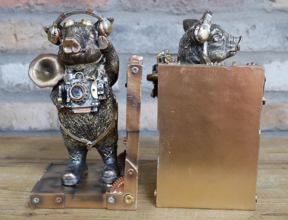 Steampunk Pig Book Ends