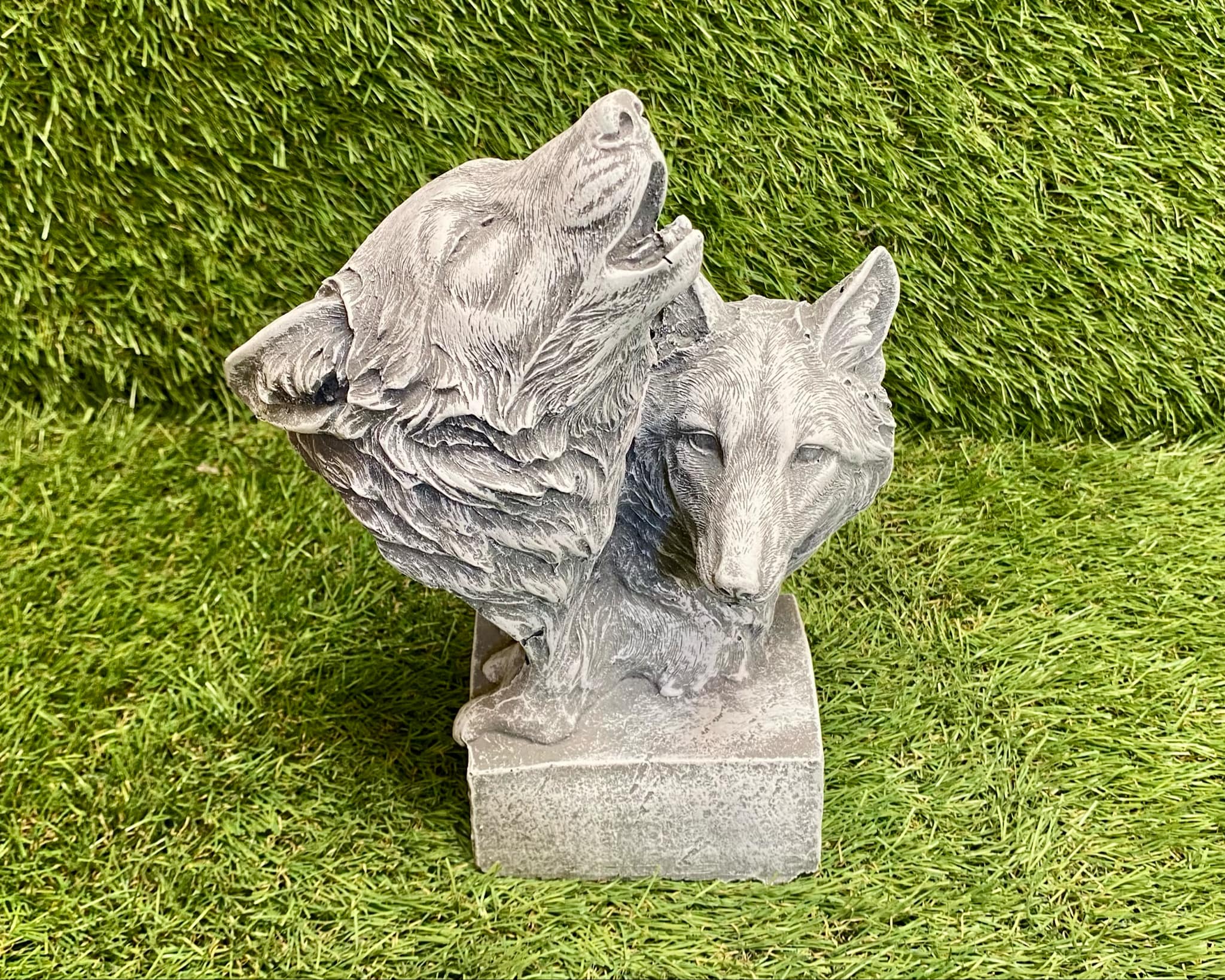 Two Wolves Heads On Stand