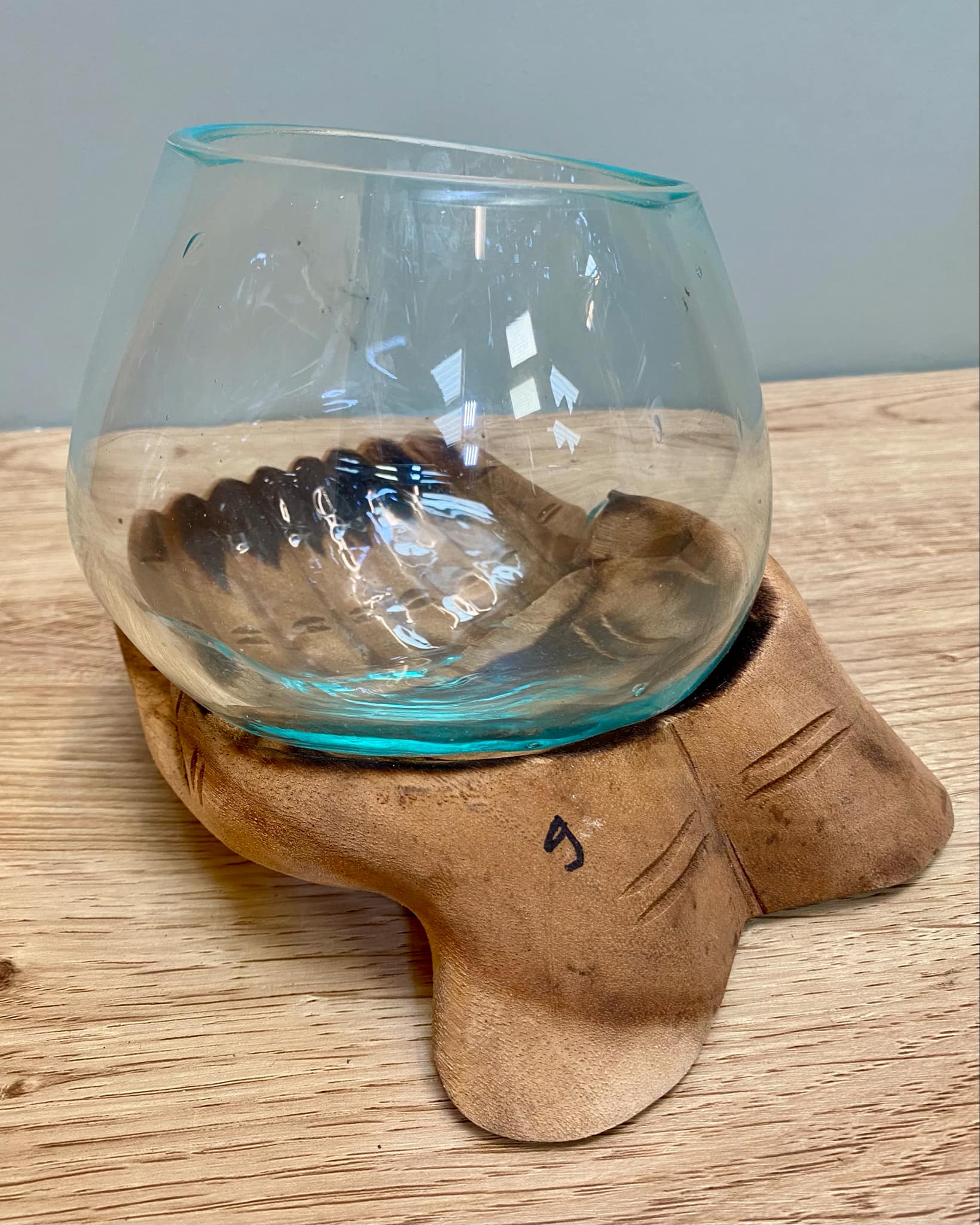 Driftwood Carved Hand Holding Glass Bowl