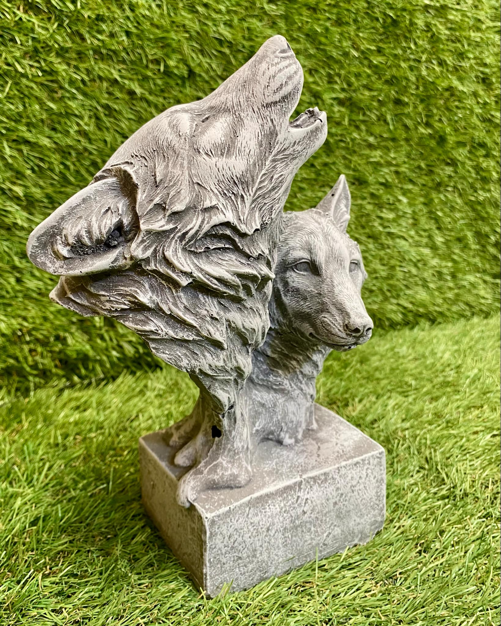 Two Wolves Heads On Stand