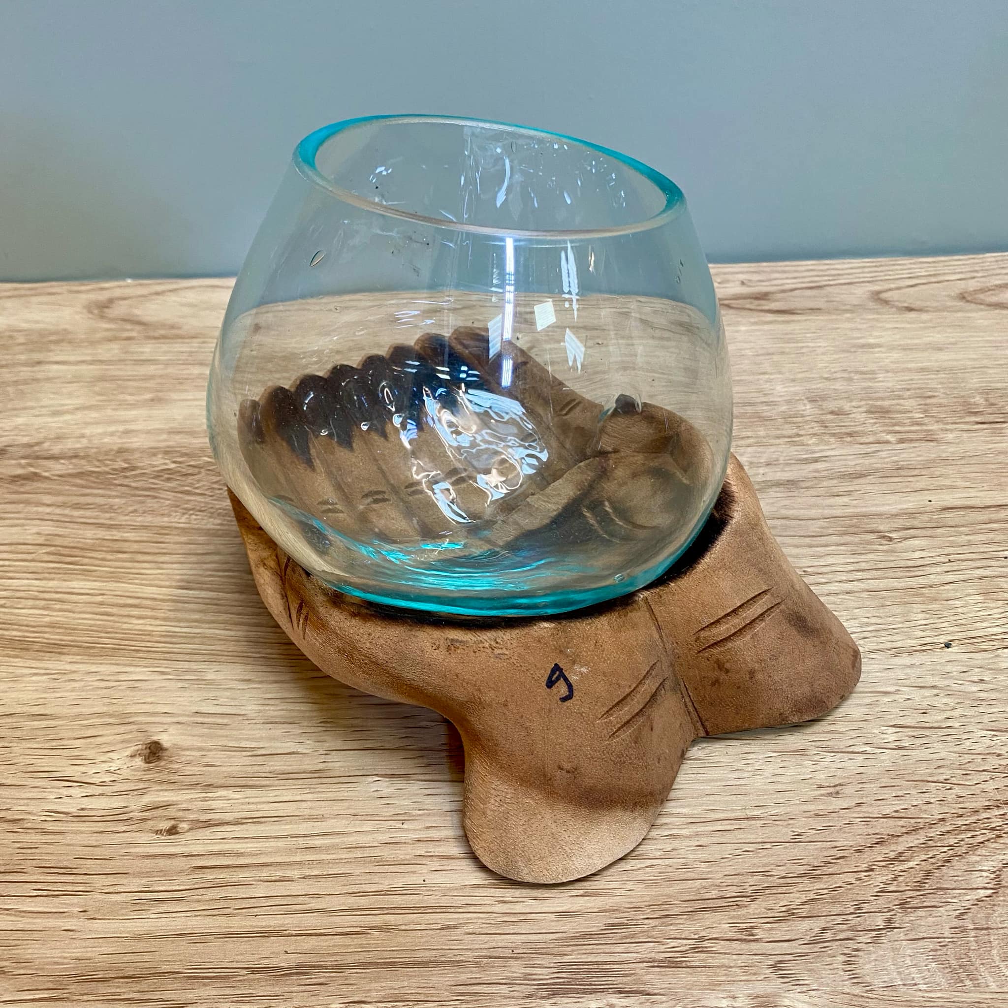 Driftwood Carved Hand Holding Glass Bowl
