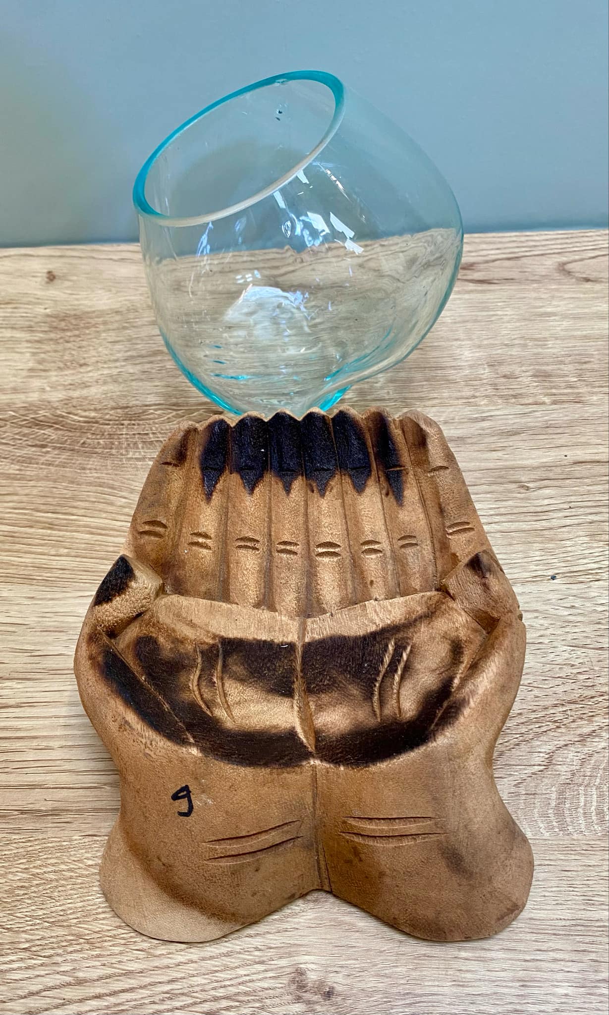 Driftwood Carved Hand Holding Glass Bowl