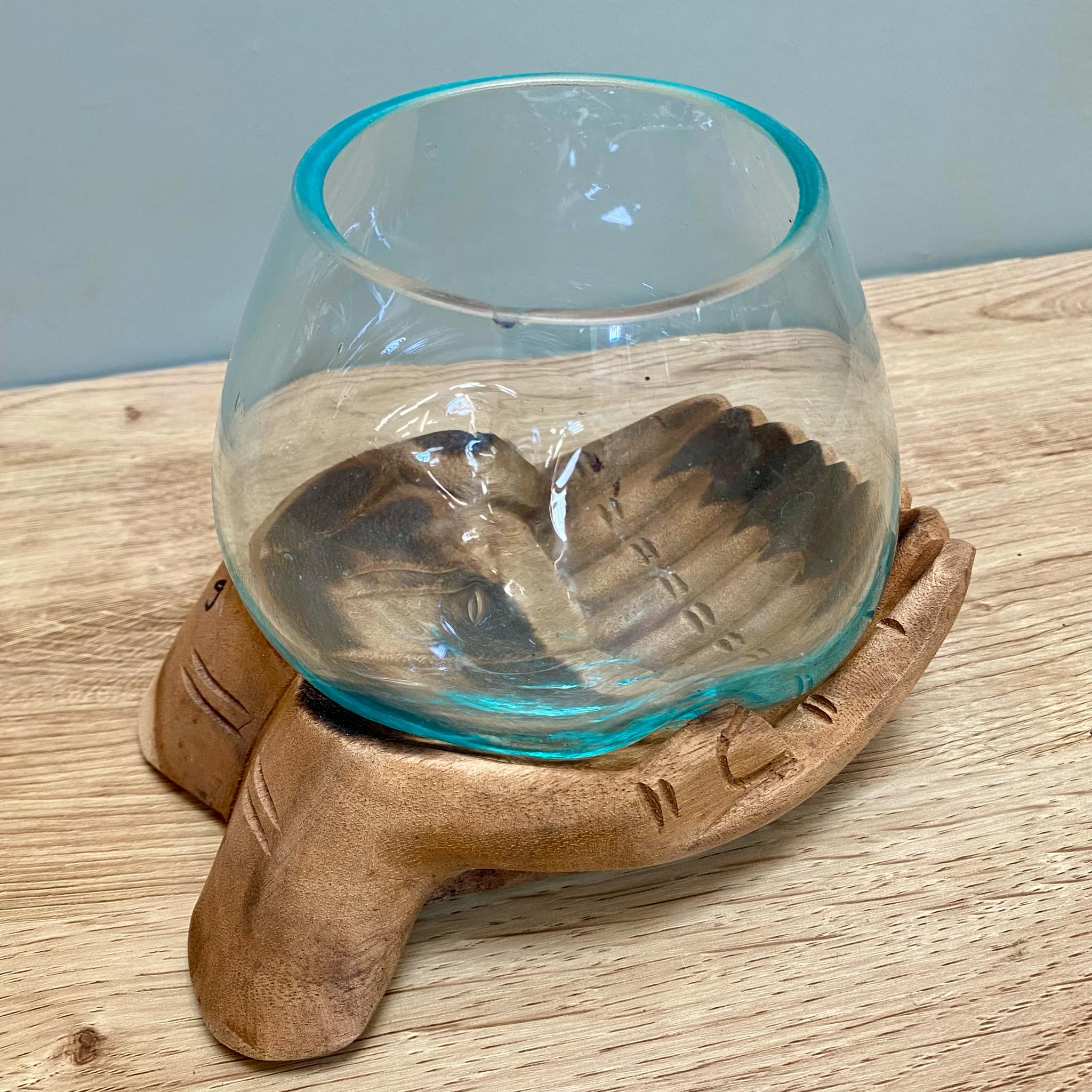 Driftwood Carved Hand Holding Glass Bowl