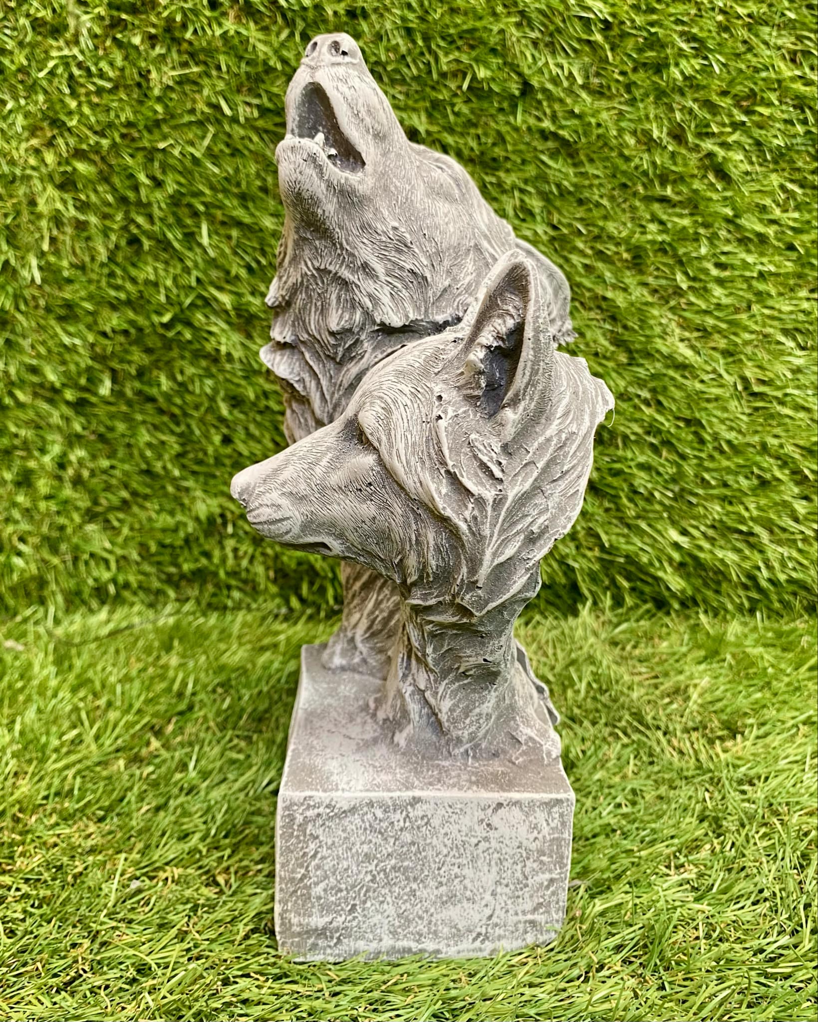 Two Wolves Heads On Stand