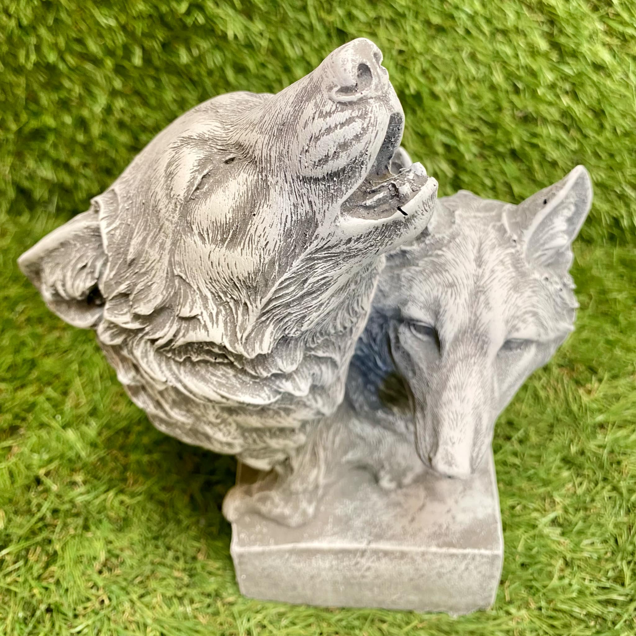 Two Wolves Heads On Stand